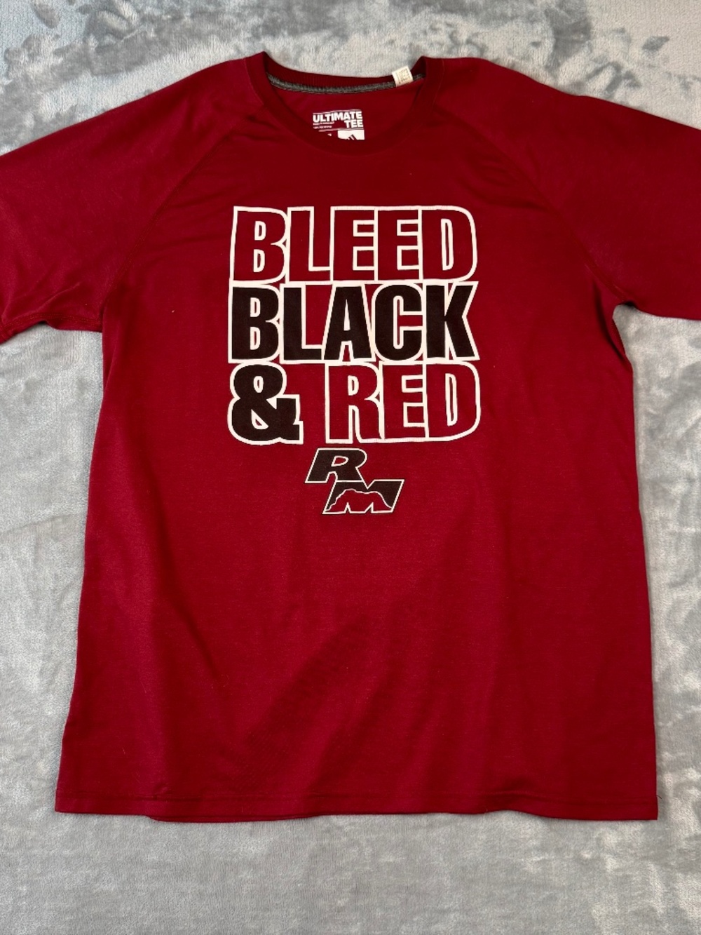 Adidas Ultimate Tee XL Maroon Bleed Black & Red RM Athletic Graphic T-Shirt